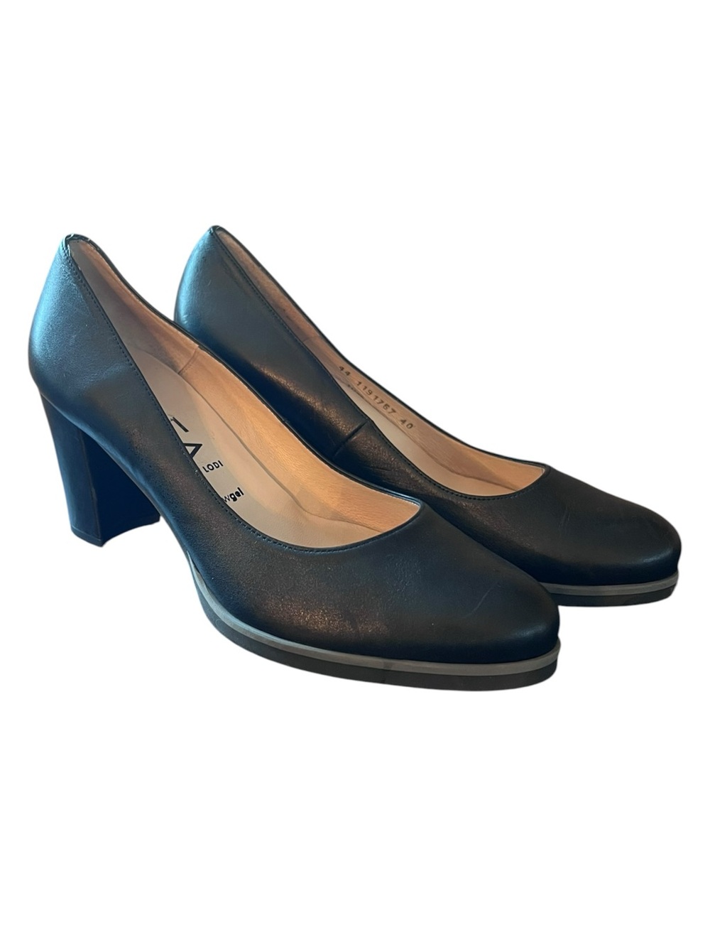 GADEA By Lodi Black Leather Block Heel Pumps Made In Spain Size 40